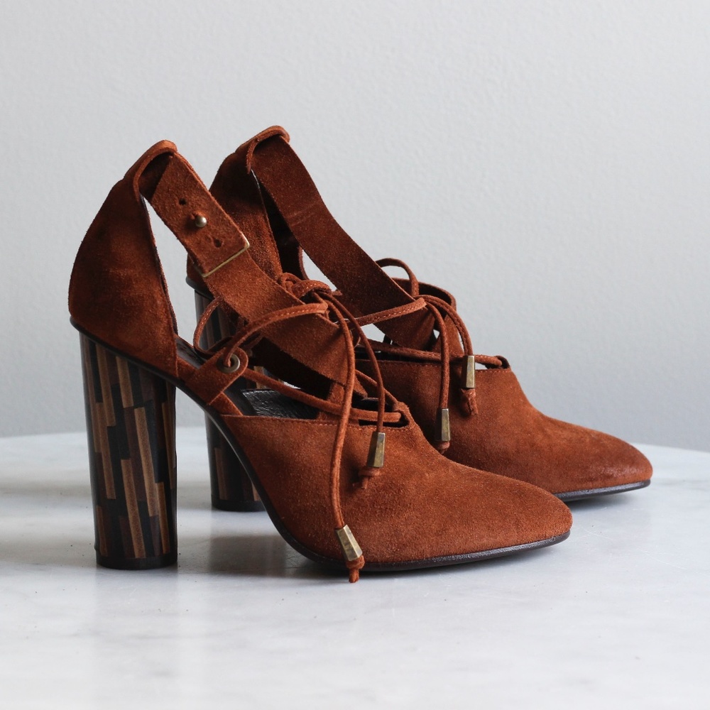 Free People Boho Leather & Wood Heel w/ Ties